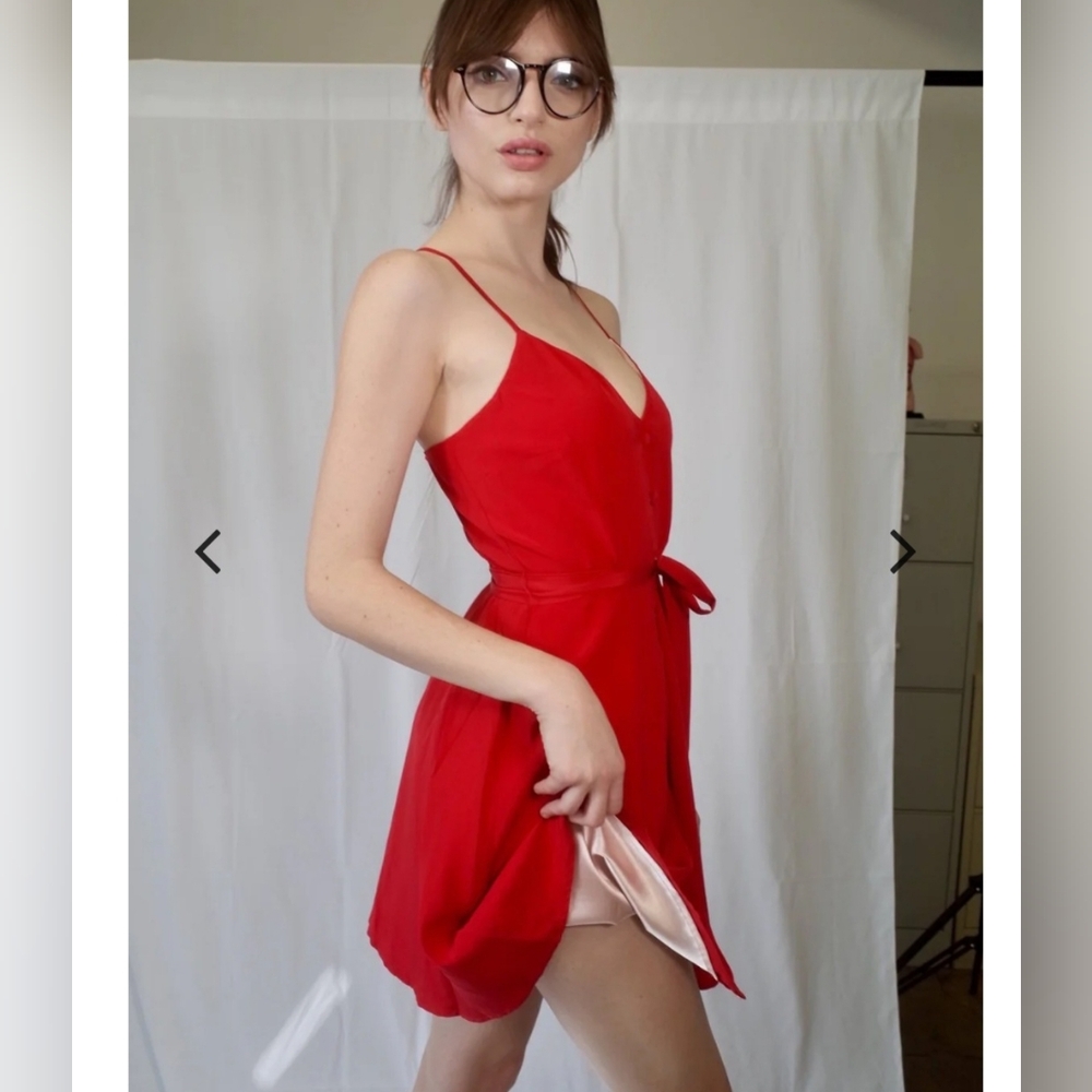 L'Ecole des Femmes Adjani Red Silk Skater Dress